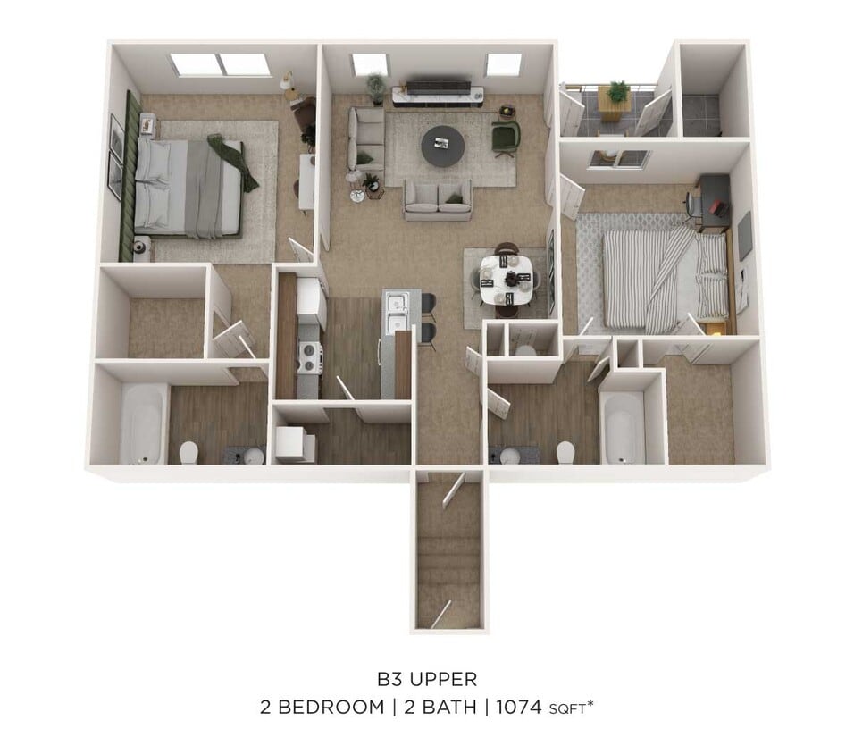 Floor Plan - Two Bedroom 2 Bath- Upper level 1074sqft