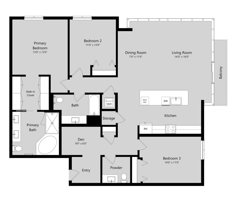 Floor Plan - 3 Bed 2.5 Bath Townhouse + Den