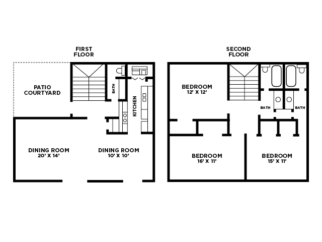 3 Bedroom 1470SF - Three Bedroom Floor Plan
