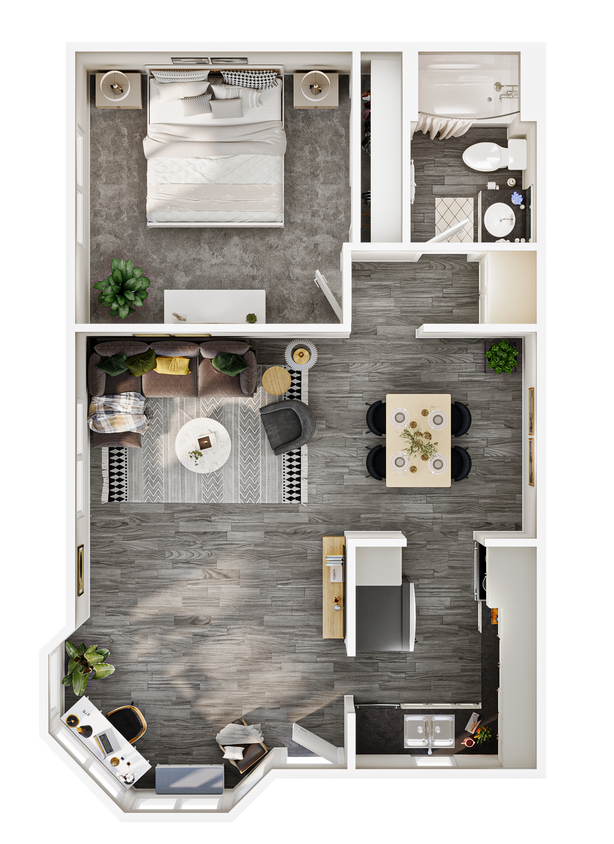 Floor Plan - 1 Bed 1 Bath B - Renovated