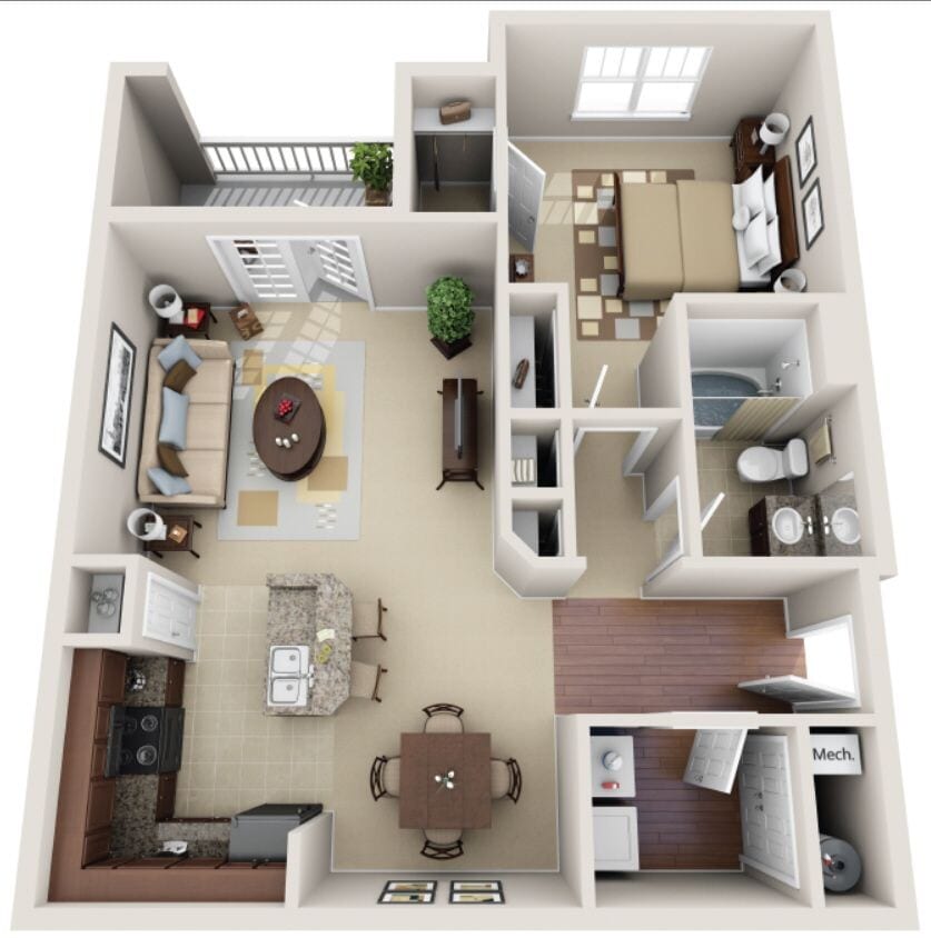 Floor Plan - 1 Bed 1 Bath