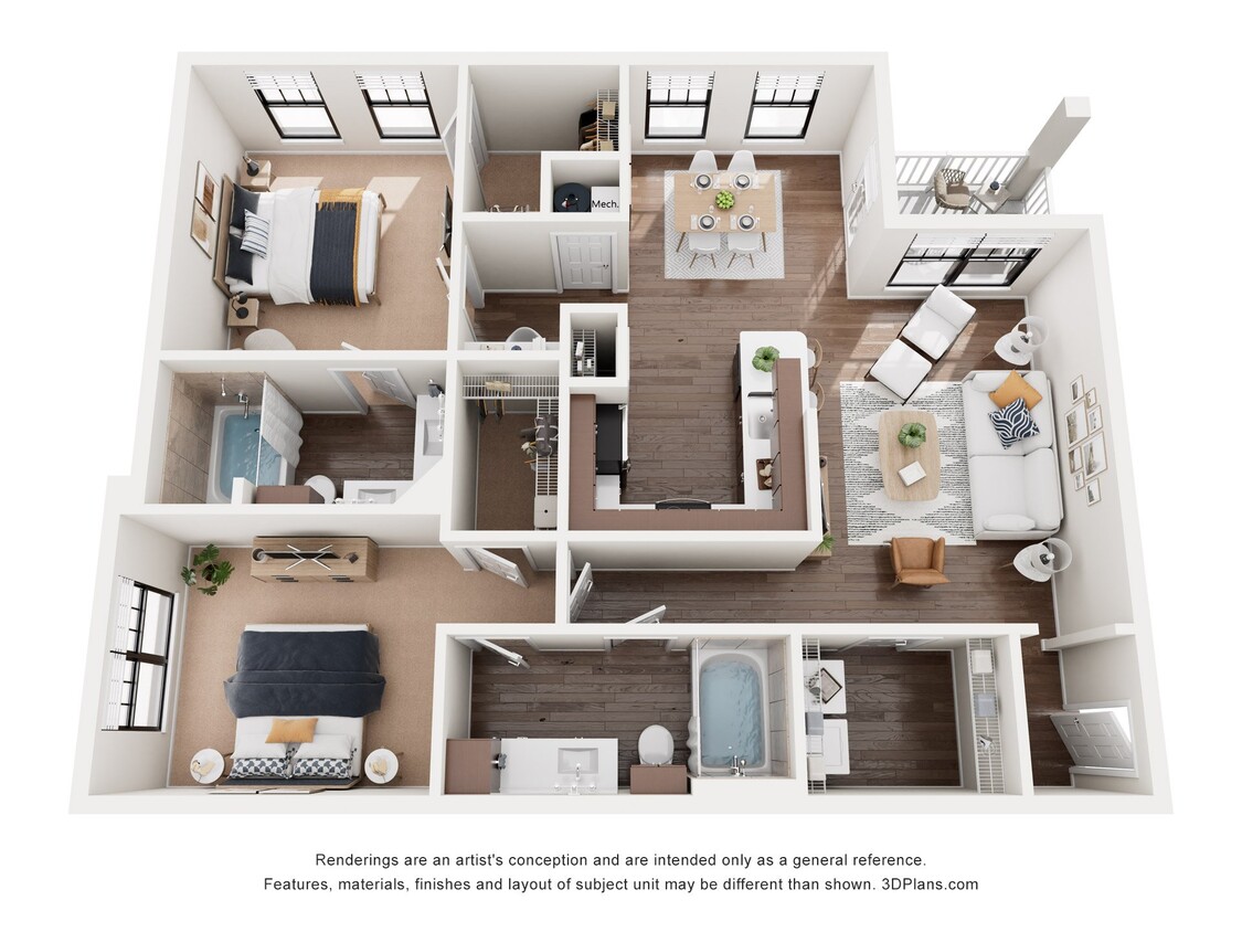 Floor Plan - 2x2 B 1193 sq.ft (Retreat) Renovated