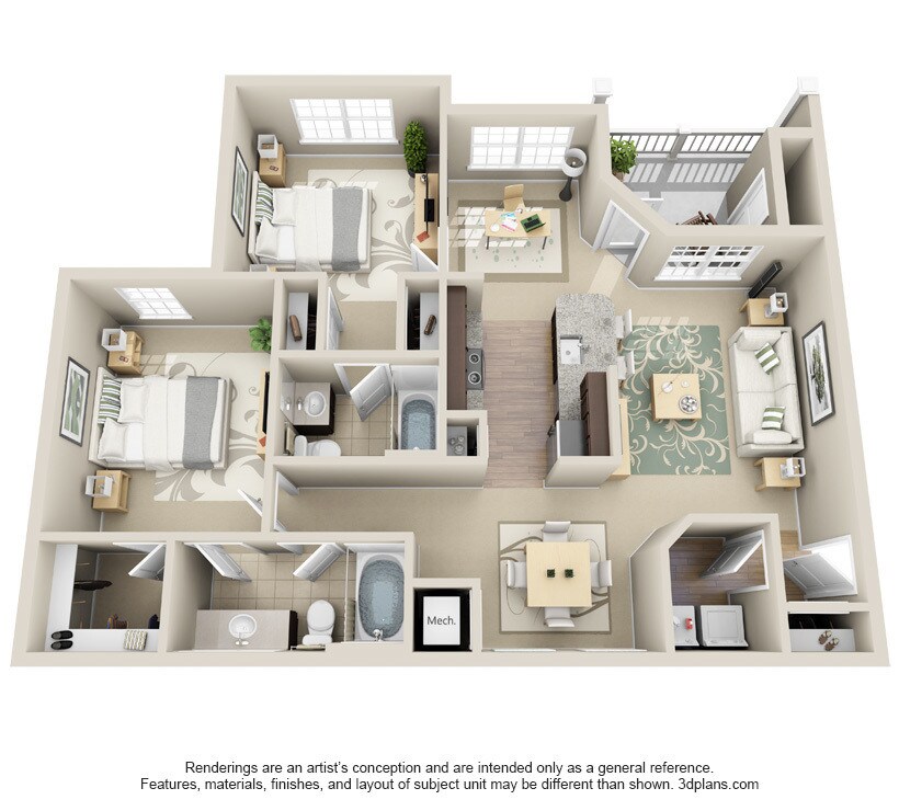 Element Carolina Bay - B1 Edisto A - 2 Beds - 2 Baths - 1097 Sq. ft. - B1 Edisto