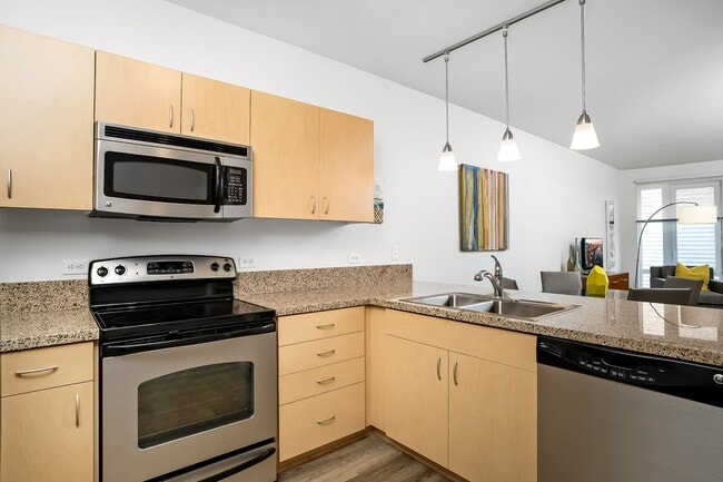 Spacious gourmet kitchen with stainless steel appliances - The Matisse