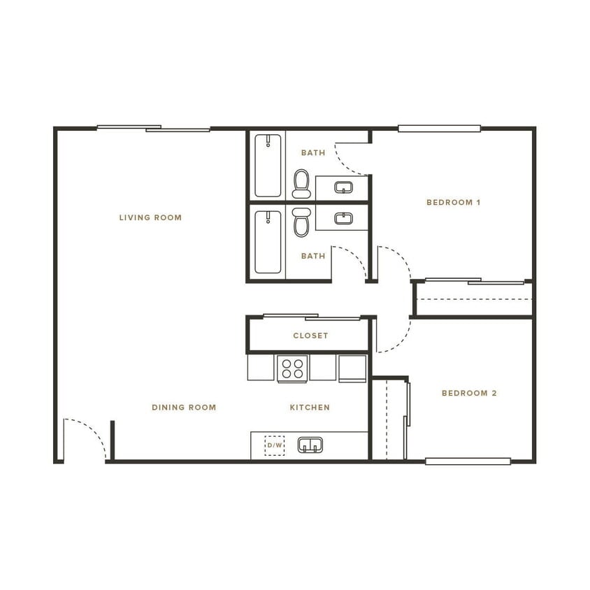 Floor Plan - 2 Bedroom, 2 Bath A - 114 Sharene