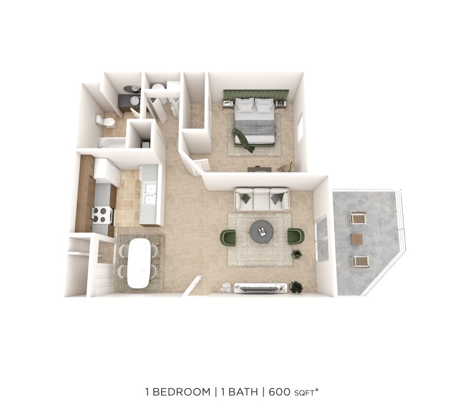 Floor Plan - One Bedroom - 600 sqft
