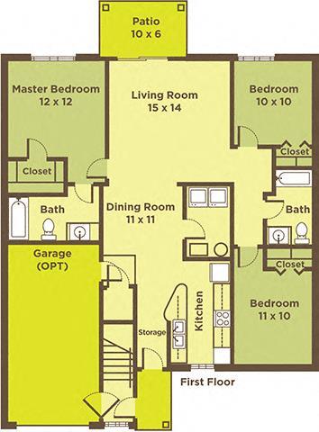 Floor Plan - Three Bedroom Apartments