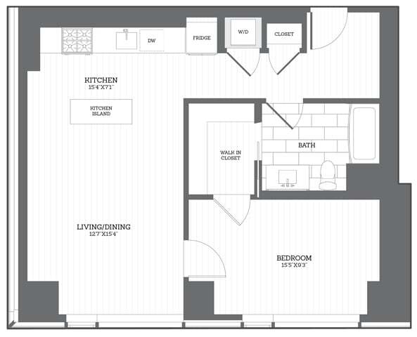 Floor Plan - 1 Bed/1 Bath A4