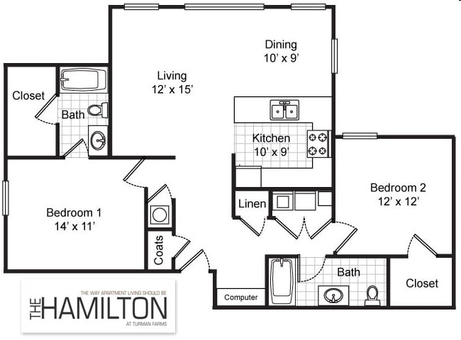 Roosevelt - 2BR/2B Roosevelt Floorplan. Elizabeth Renovatio...