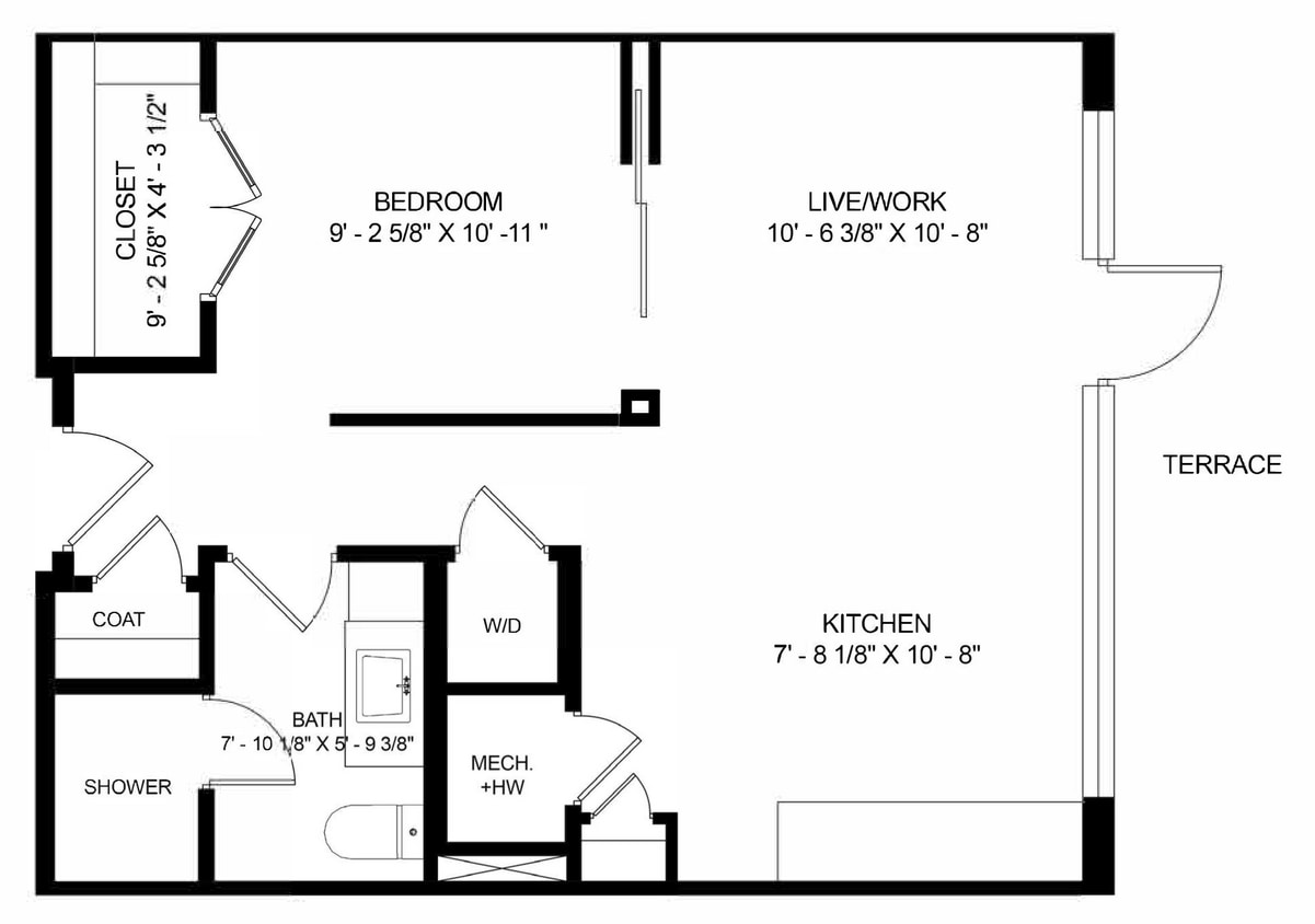Floor Plan - A1 - 1 Bedroom 1 Bath