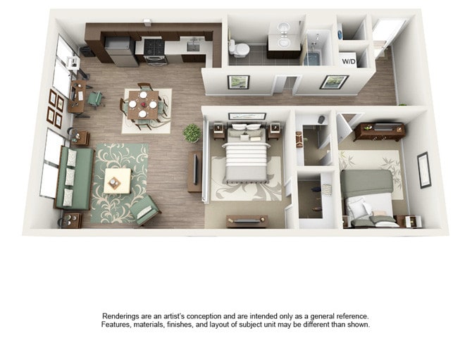 Floor Plan - 2 Bedroom 1 Bath - 827 sqft