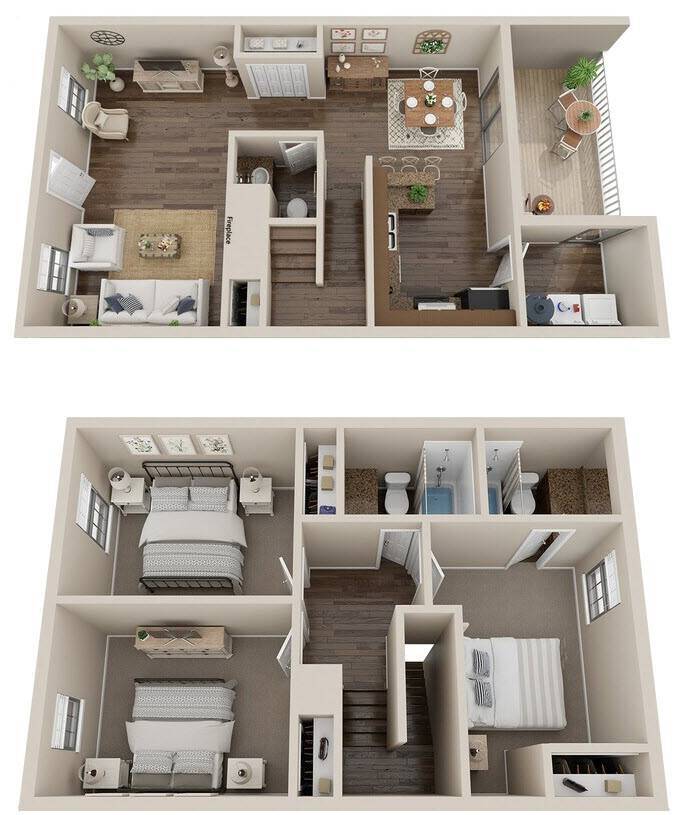 Floor Plan - 3BR 2.5BTH Townhome