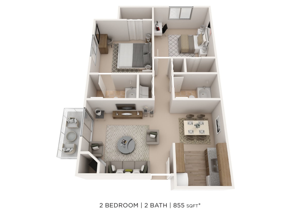 Floor Plan - Two Bedroom 2 Bath