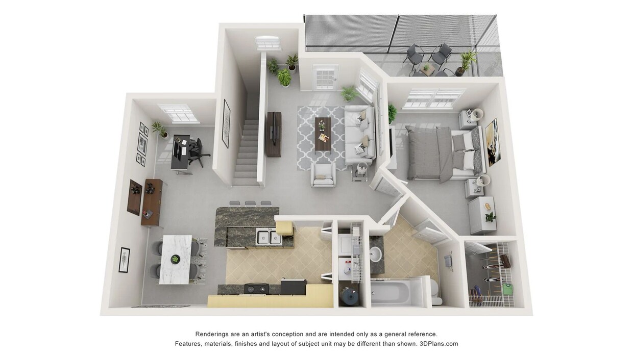 A 3D floor plan rendering of The Sienna. - The Sienna