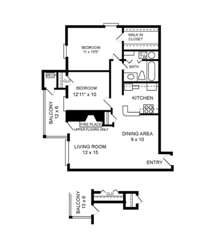 Floor Plan - 2 Bedroom, 1 Bath 1044 SF_ 1d1