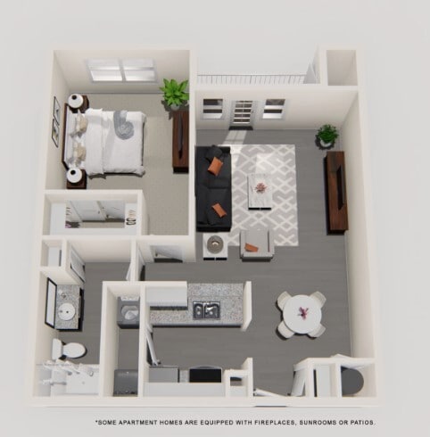 Floor Plan - 1 Bed 1 Bath 696 SF