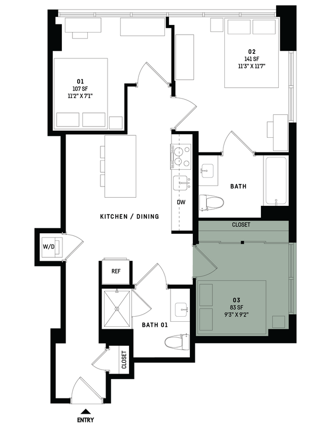 Floor Plan - Co-Living D1-Bedroom 3