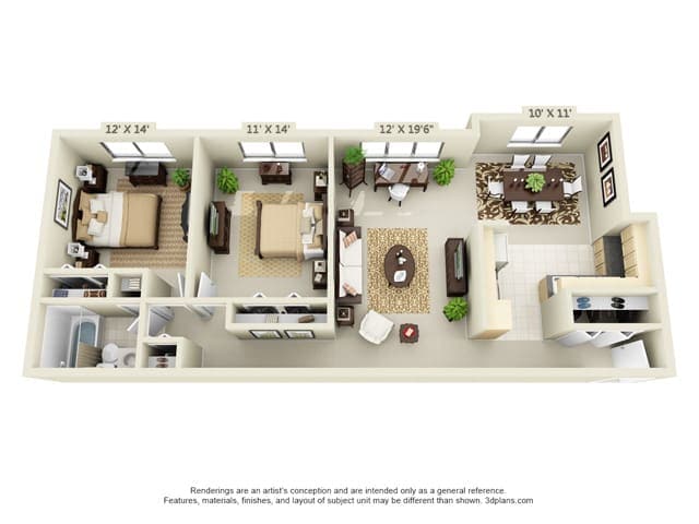 Floor Plan - Plan C 2 Bed 1 Bath