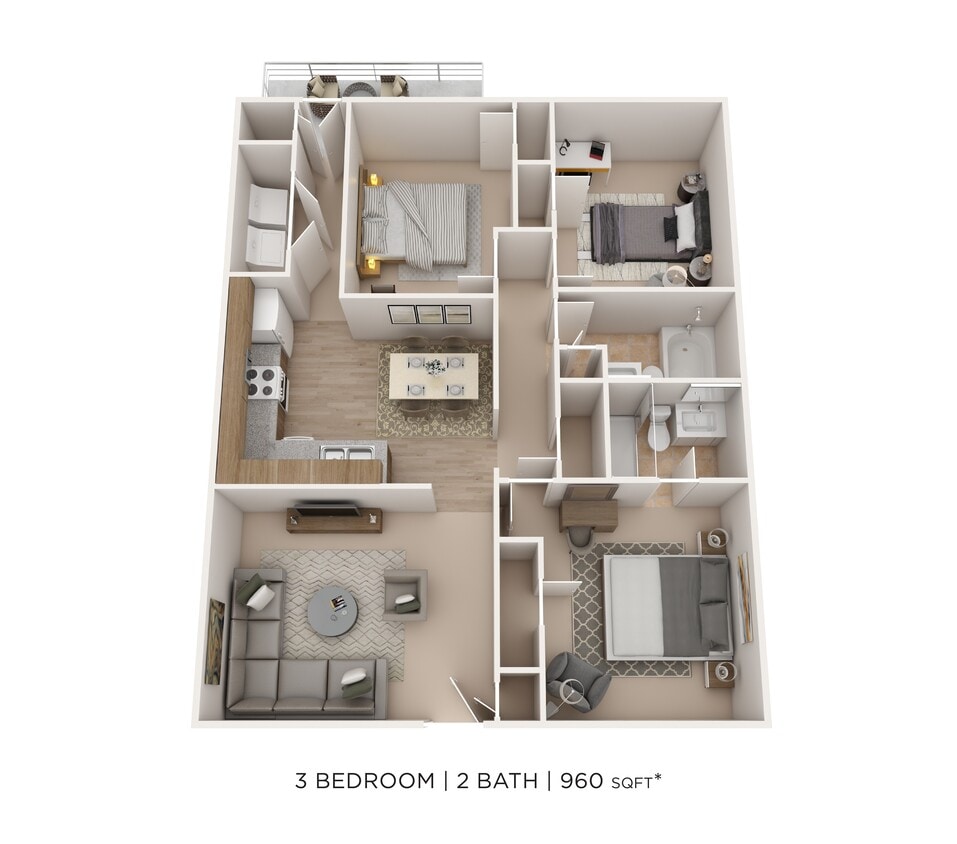 Floor Plan - Three Bedroom 2 Bath