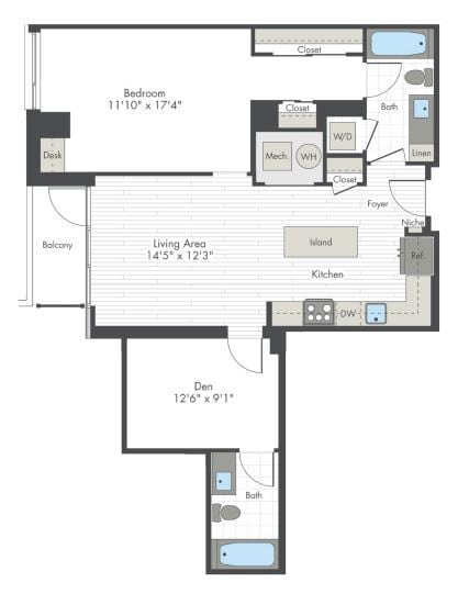 Floor Plan - 1 Bed/1 Bath Den-I1