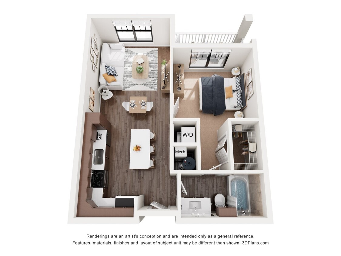 Floor Plan - 1x1 A 619 Sq. ft (Haven) Renovated
