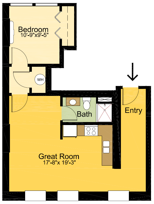 Floor Plan - 1 Bedroom - 1 Bathroom