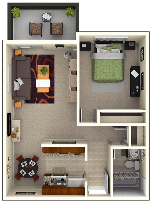 Residence 2 1x1 620 sq ft - 1x1 - Large