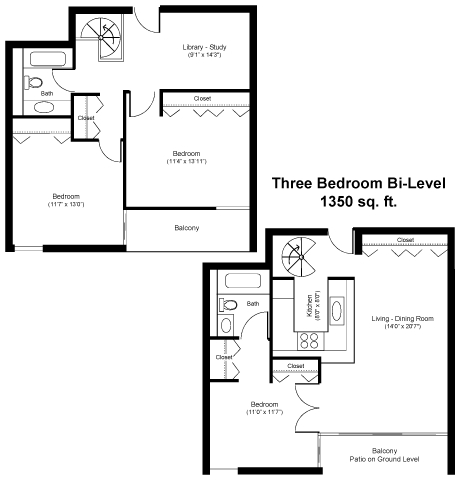 3 bedroom Floor Plan - 3 Bdrm/ 2 Bath