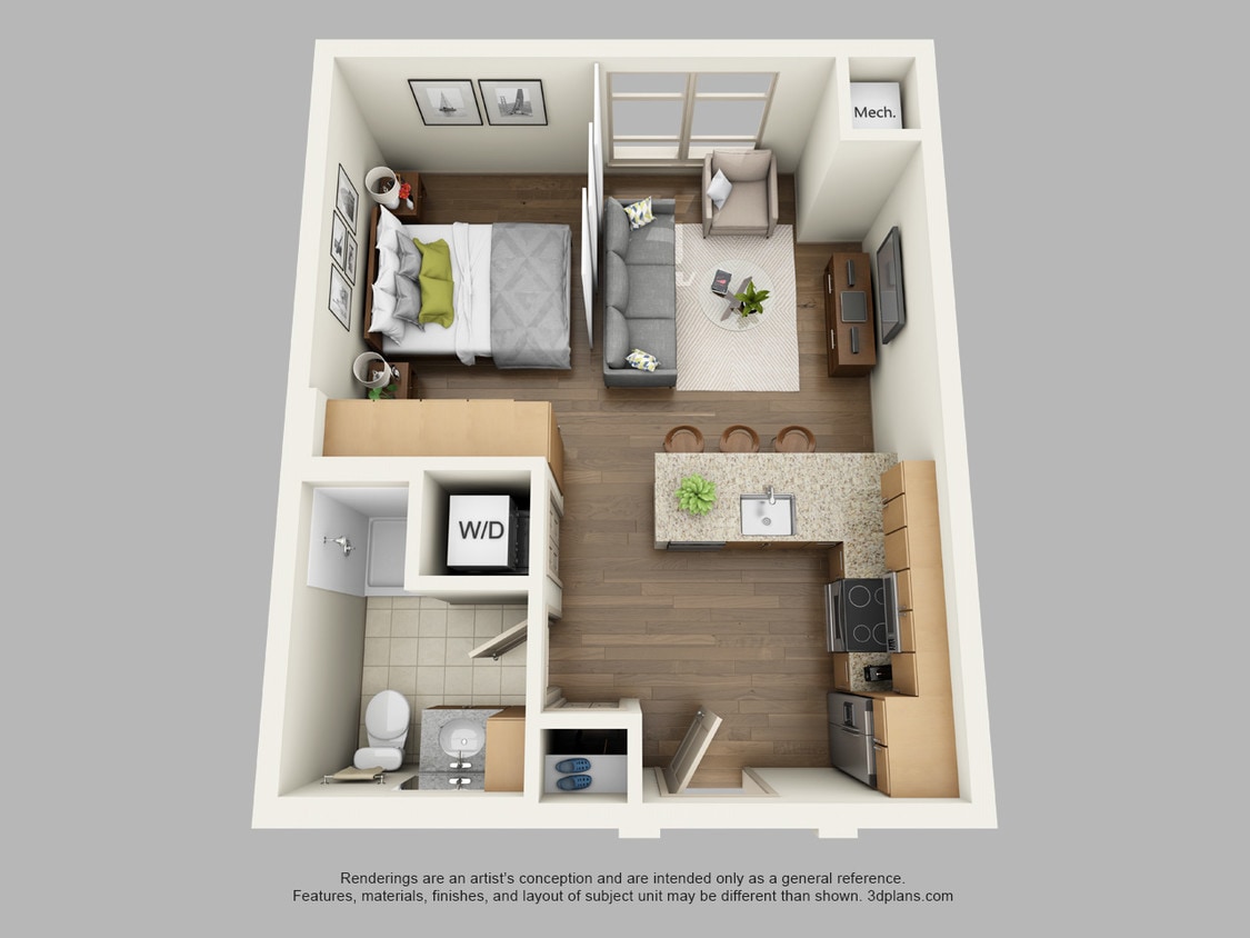 Studio A - 489 sf - 4-Story Building Studio