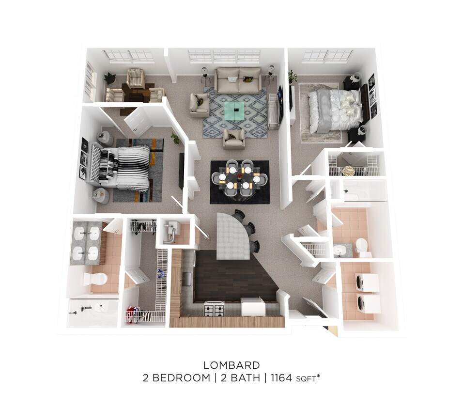 Floor Plan - Two Bedroom 2 Bath - 1,164 sqft