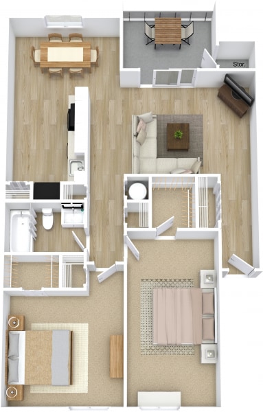 Osprey Pointe-Sandpiper-2x1-1017 - Level 1 - 3D Floor Plan (1).png - 2 bed 1 bath Full Reno 