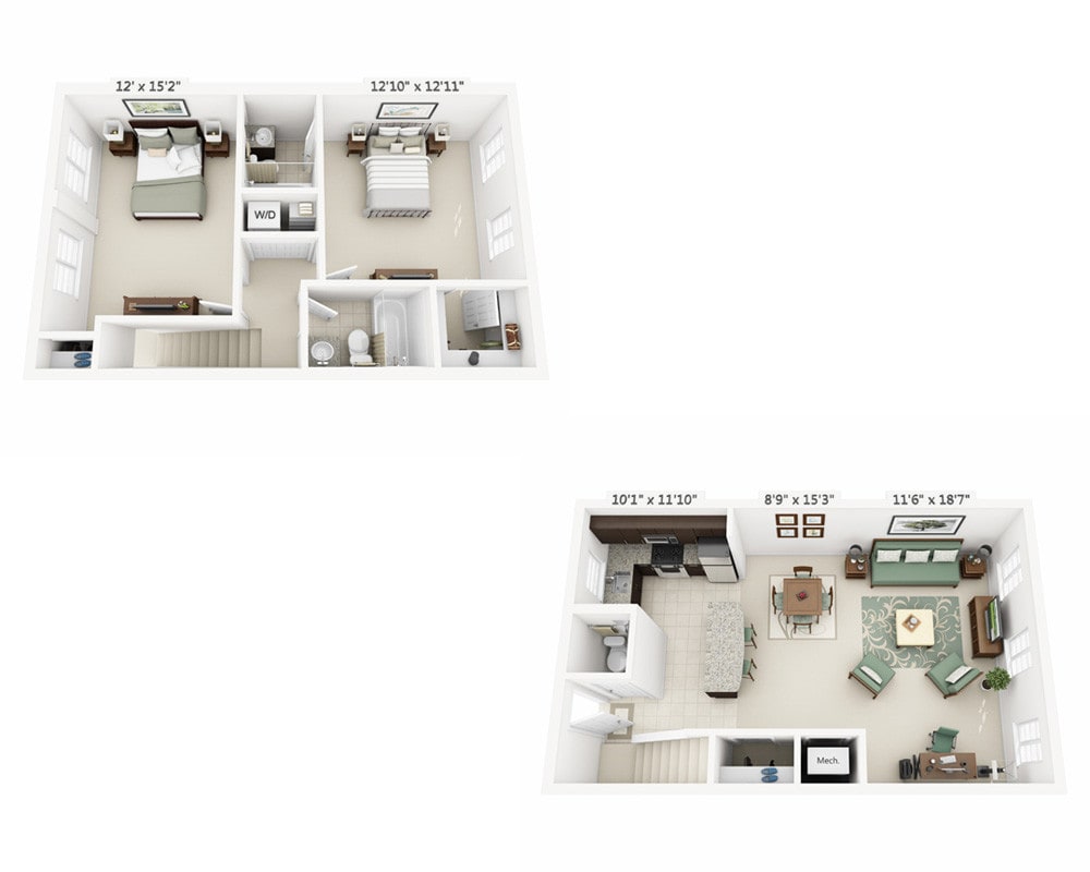 Floor Plan - Two Bedroom Townhome B2.5T