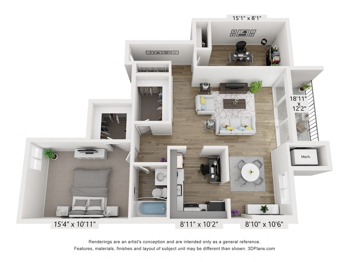 Floor Plan - Q - 1BR 1BA (945sf)