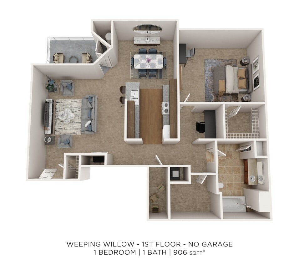 Floor Plan - One Bedroom - 906 sqft