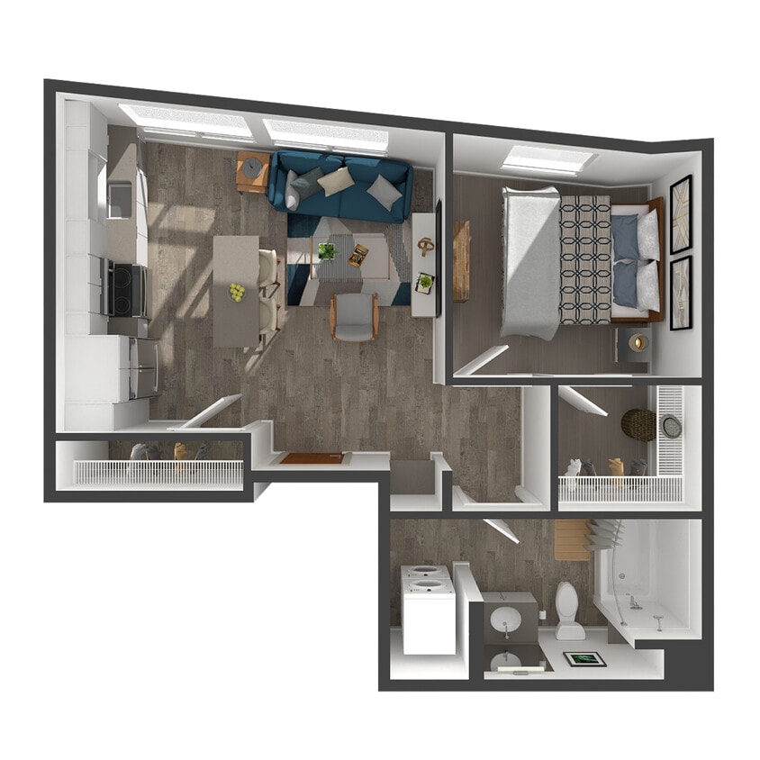 Floor Plan - 1 Bed, 1 Bath - C
