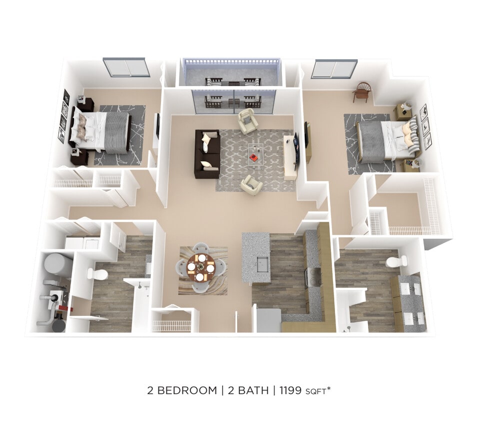 Floor Plan - Two Bedroom 2 Bath- 1,199 sqft