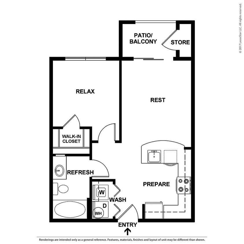 Ambrosio - A1 - 525 SF - 1B1B - 2D Floorplan - A1