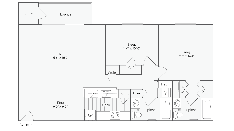 Floor Plan - Two Bedroom Two Bathroom