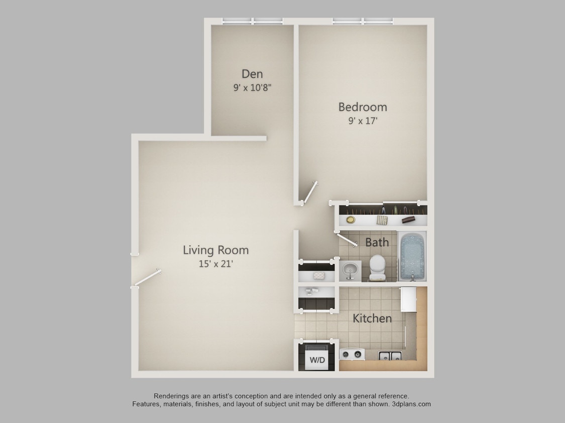 Floor Plan - 1-Bedroom 1-Bathroom w/ Den