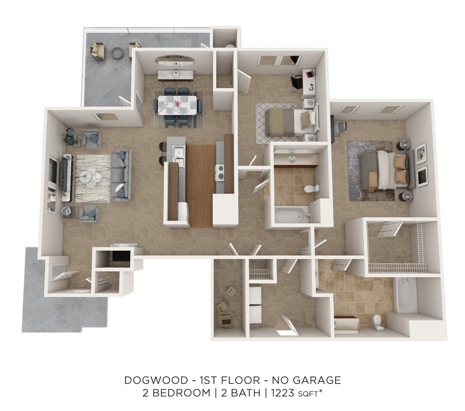 Floor Plan - Two Bedroom 2 Bath - 1,223 sqft