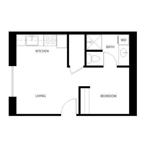 Studio | 1 Bath | 313-325 SQ FT - M1-AB
