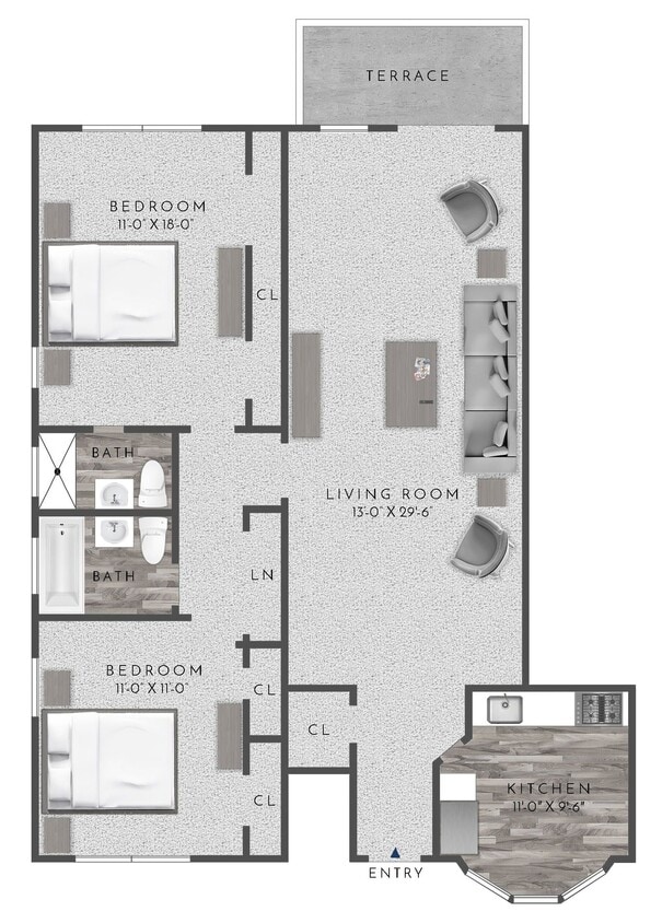 Floor Plan - 2 Bed 2 Bath