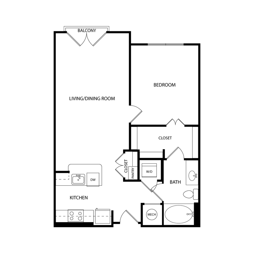 Floor Plan - 1 Bedroom, 1 Bath 748 SF KA3.3