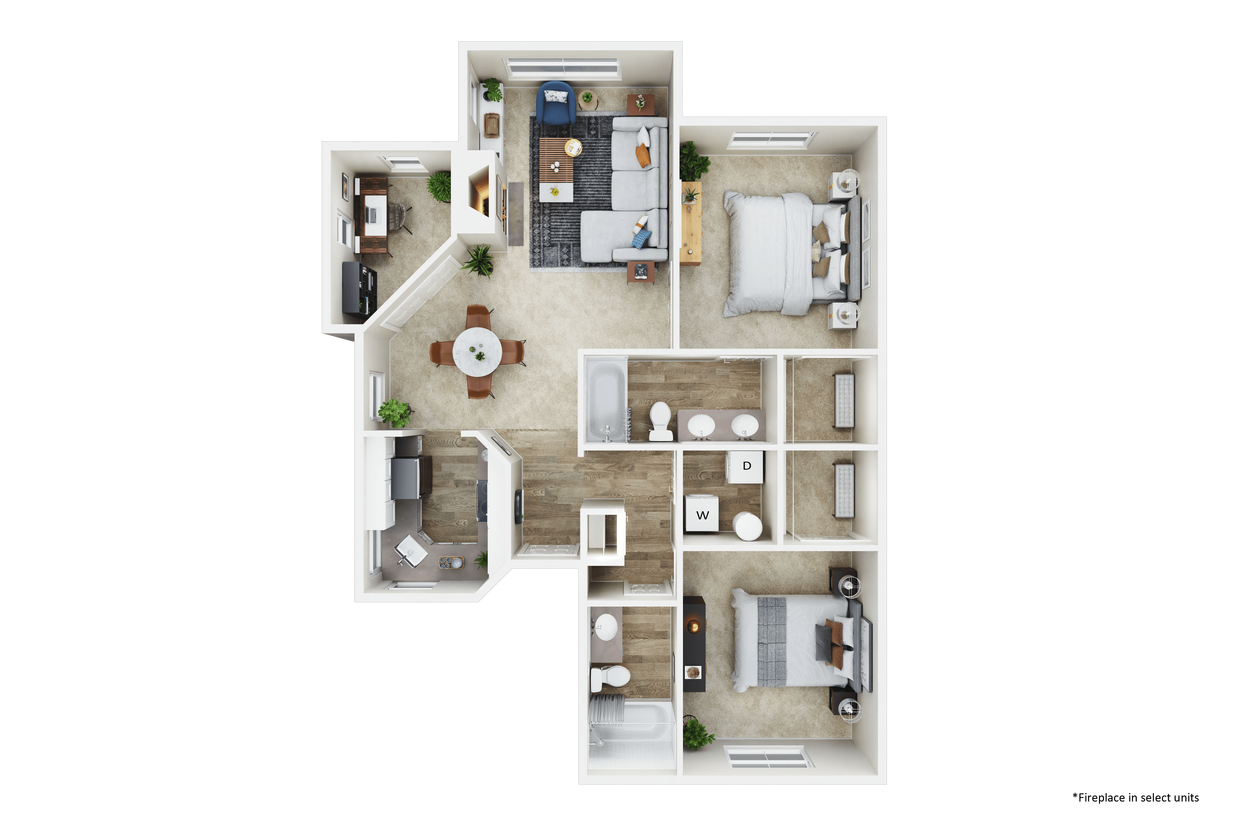 Floor Plan - 2X2 B w/ Den