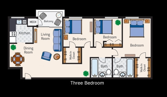 3BR/2BA - 3 Bedroom 2 Bath Type A