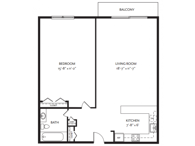 Floor Plan - 1 Bedroom 1 Bathroom B