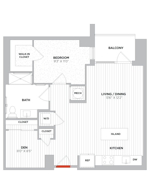 Floor Plan - 1 Bed/1 Bath Den-B01 Type A West