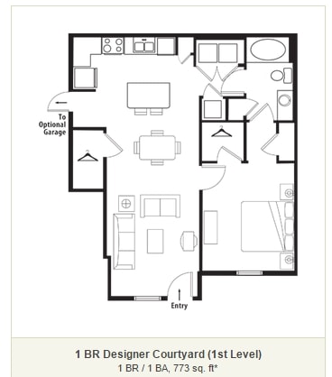 1 BR / 1 BA, 773 sq. ft - 1 BR Designer Courtyard Garage