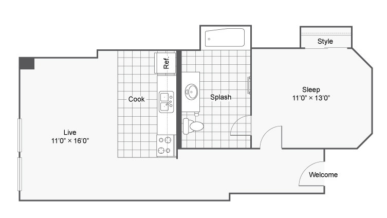 1J - 1 Bed 1 Bath F
