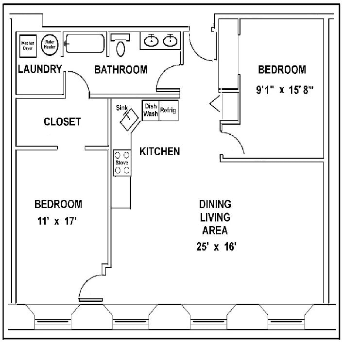 Floor Plan - 2BR 1 Bath South